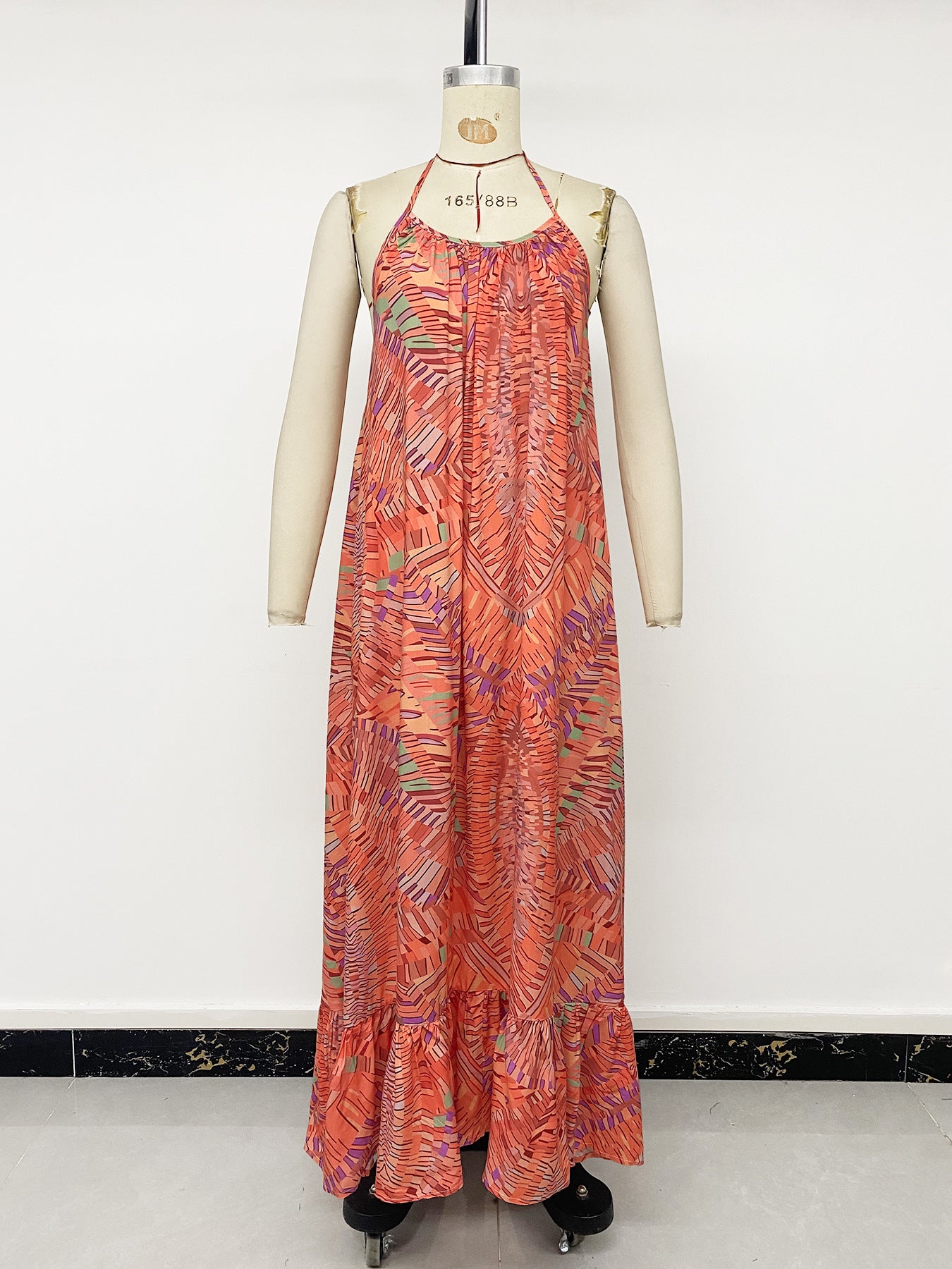 Coral Printed Halter Neck Maxi Dress