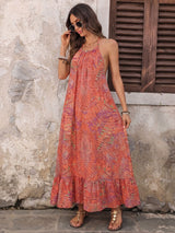 Coral Printed Halter Neck Maxi Dress