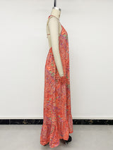 Coral Printed Halter Neck Maxi Dress