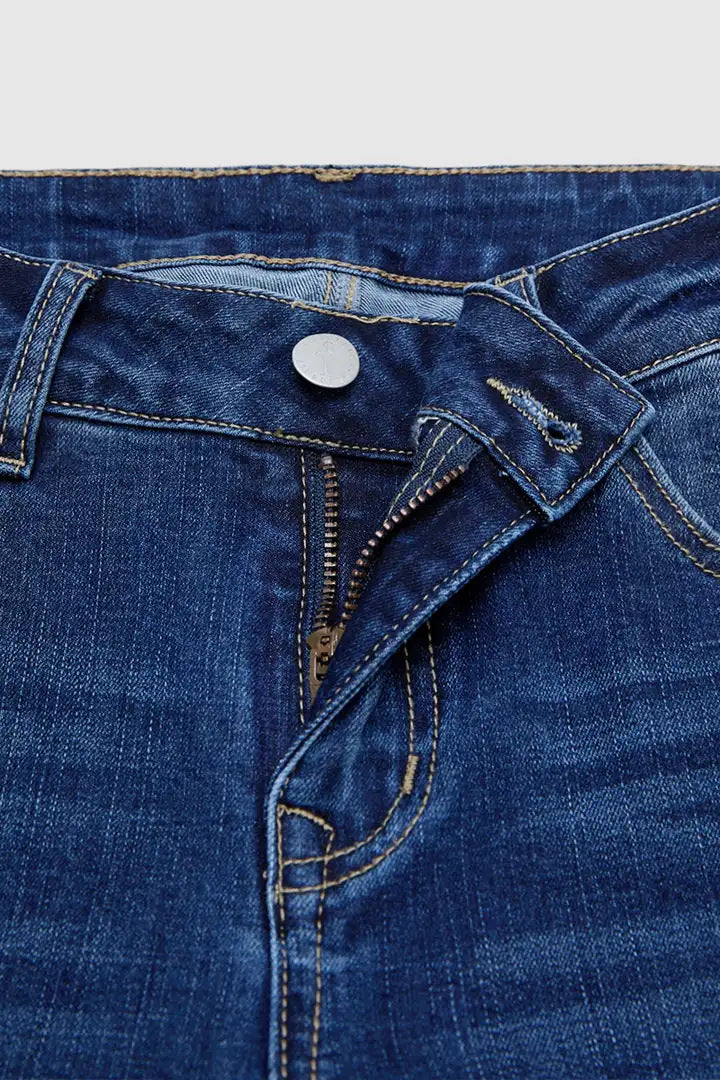 Floral Embroidered Flare Blue Denim Jeans
