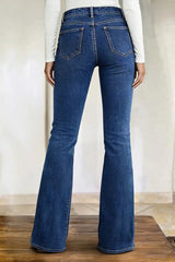 Floral Embroidered Flare Blue Denim Jeans