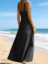 Denim Button Front Strap Maxi Dress