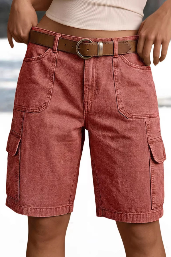 Rust Cargo Pocket Casual Denim Shorts