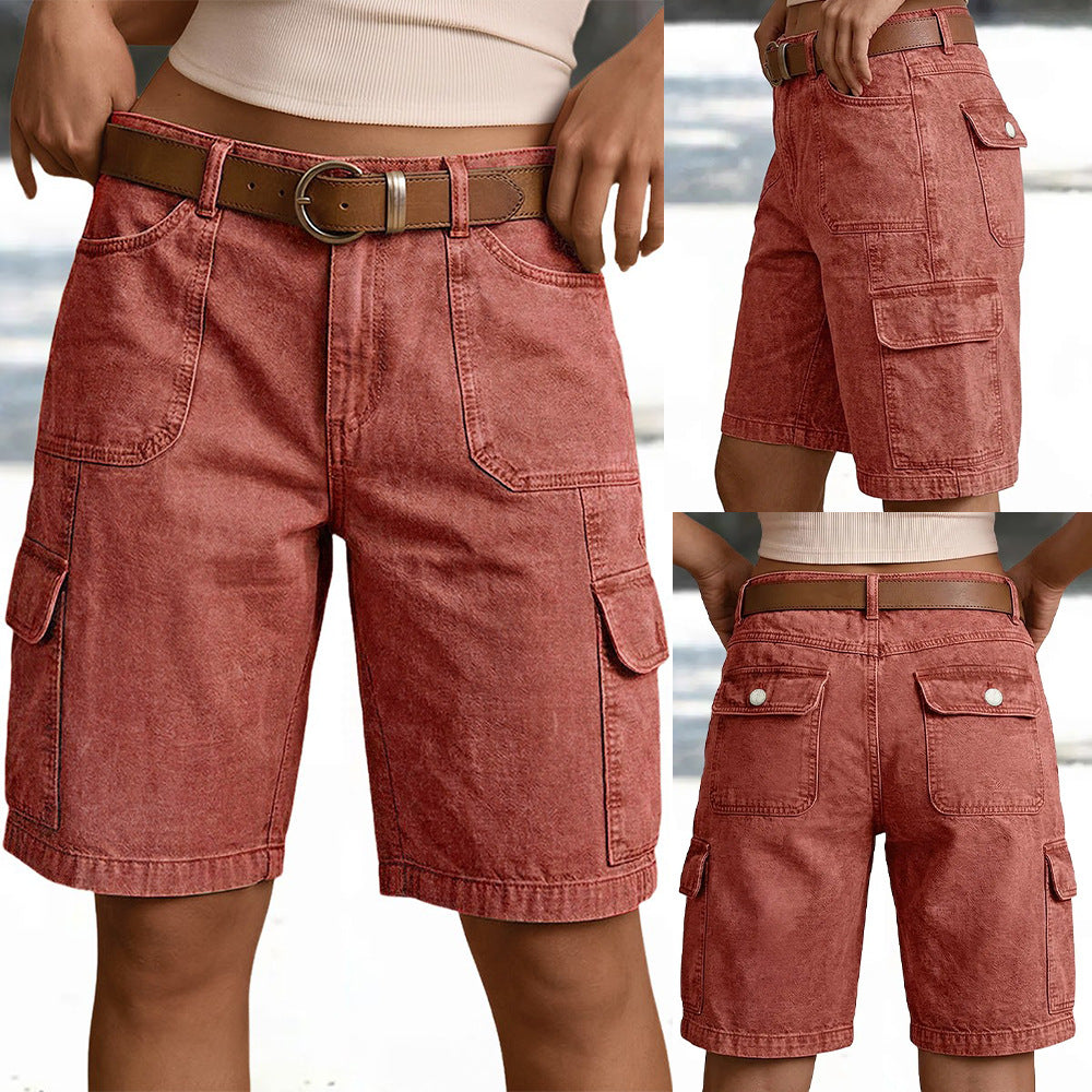 Rust Cargo Pocket Casual Denim Shorts