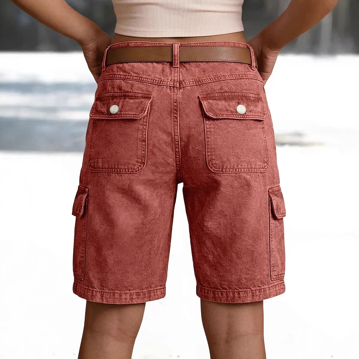 Rust Cargo Pocket Casual Denim Shorts