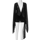 Midnight Sheer Plunge Bell Sleeve Mini Dress