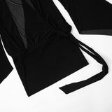Midnight Sheer Plunge Bell Sleeve Mini Dress