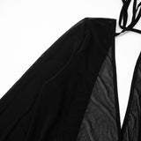 Midnight Sheer Plunge Bell Sleeve Mini Dress