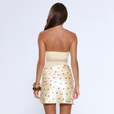 Ruched Strapless Polka Dot Mini Dress
