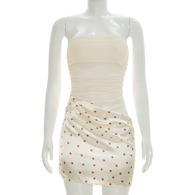 Ruched Strapless Polka Dot Mini Dress