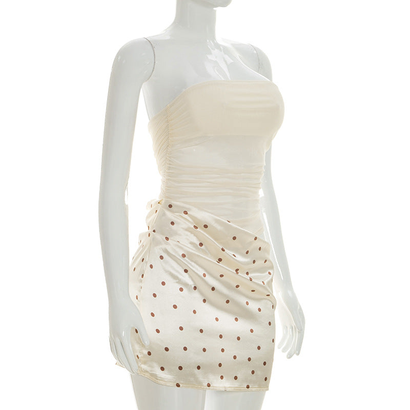 Ruched Strapless Polka Dot Mini Dress