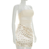 Ruched Strapless Polka Dot Mini Dress
