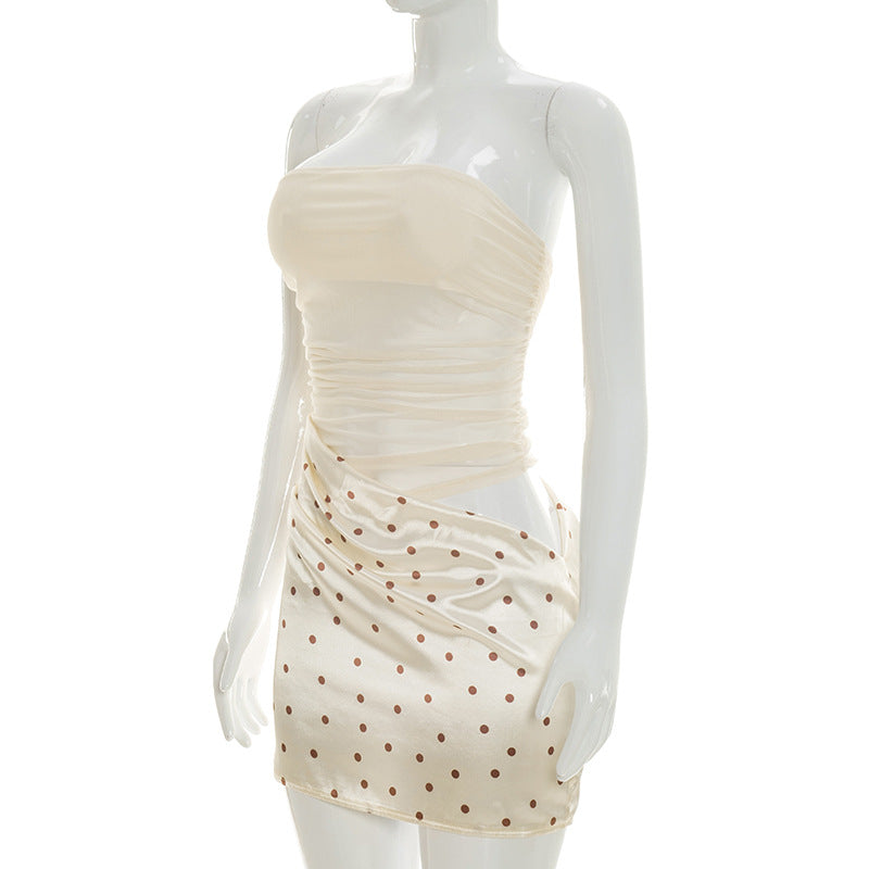 Ruched Strapless Polka Dot Mini Dress