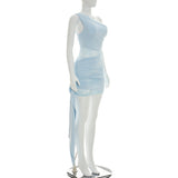 One Shoulder Ruched Lace Trim Mini Dress