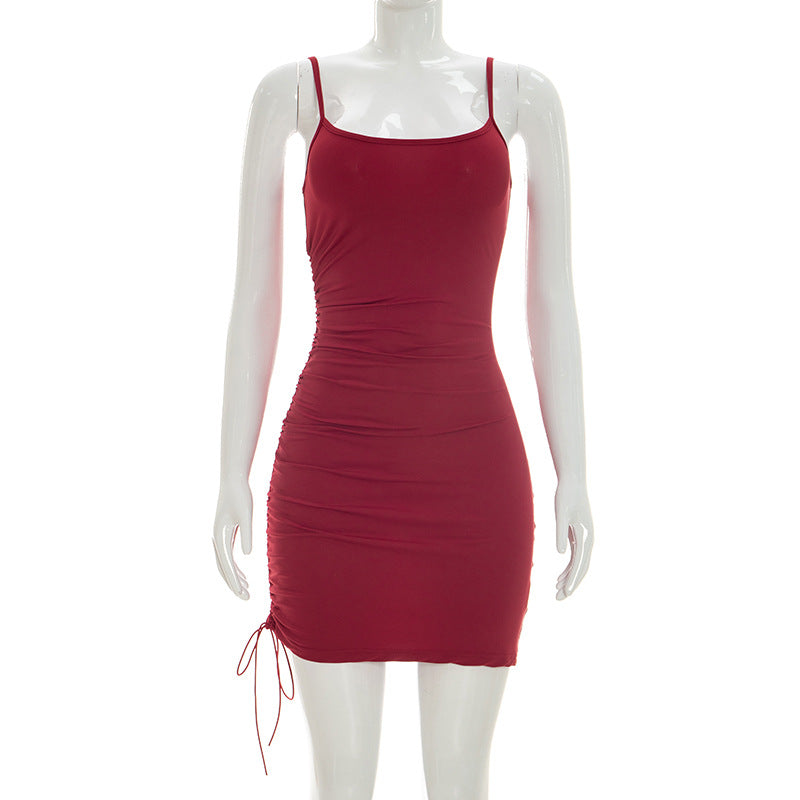 One Shoulder Ruched Lace Trim Mini Dress