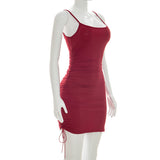 One Shoulder Ruched Lace Trim Mini Dress