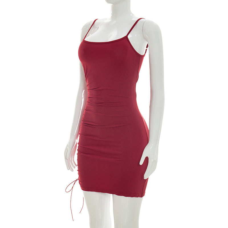 One Shoulder Ruched Lace Trim Mini Dress