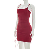 One Shoulder Ruched Lace Trim Mini Dress