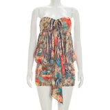 Women's Strapless Printed Ruched Mini Dress