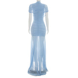 Women's Maxi Dress with Draped Cape Sleeves