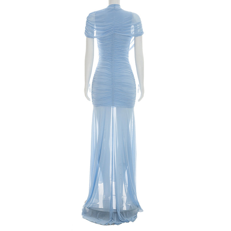 Women's Maxi Dress with Draped Cape Sleeves