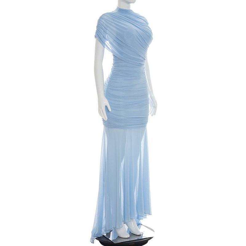 Women's Maxi Dress with Draped Cape Sleeves