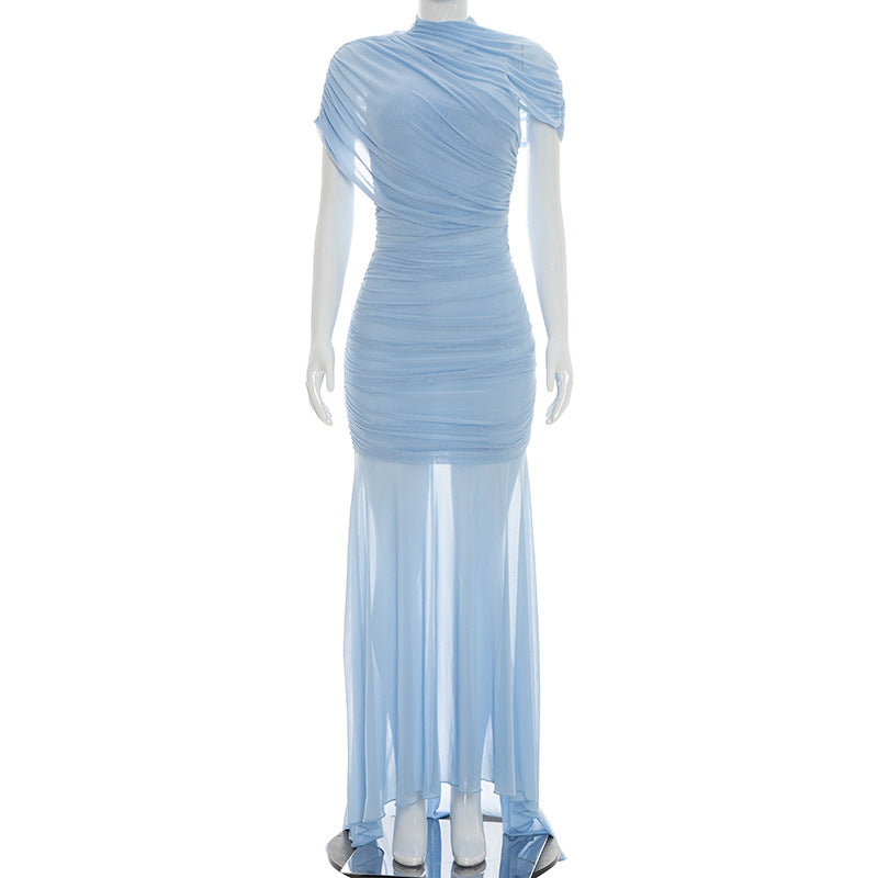 Women's Maxi Dress with Draped Cape Sleeves