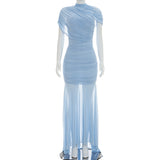 Women's Maxi Dress with Draped Cape Sleeves