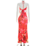 Women's Floral Print Halter Maxi Dress