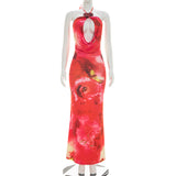 Women's Floral Print Halter Maxi Dress