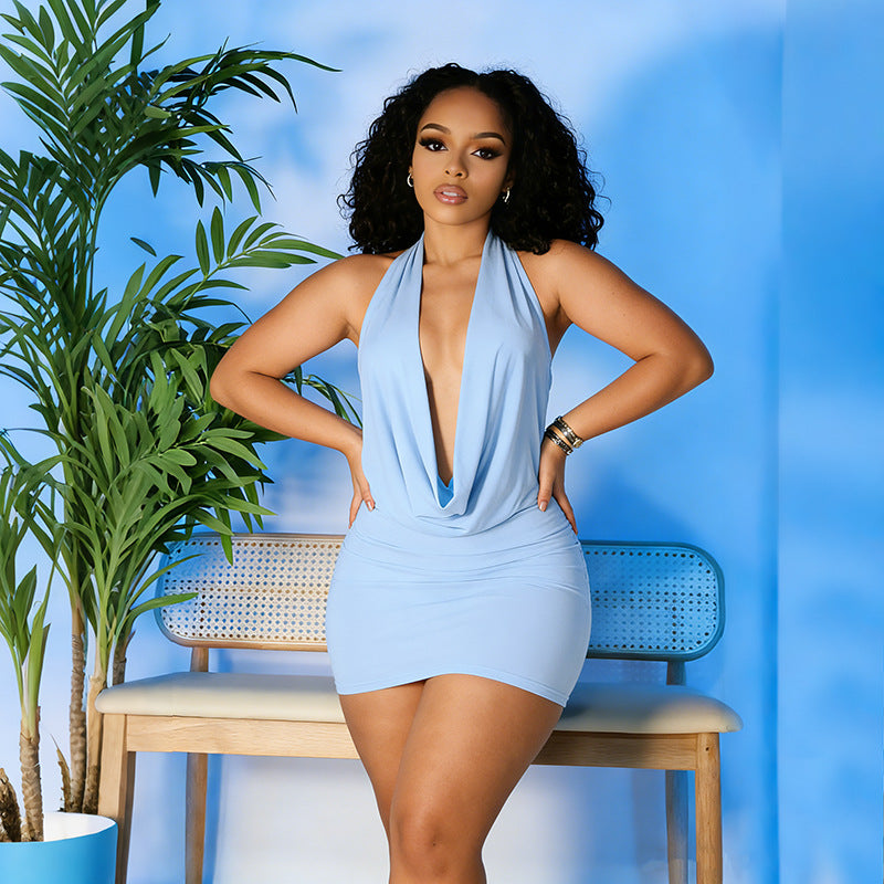 Draped Neck Bodycon Mini Dress
