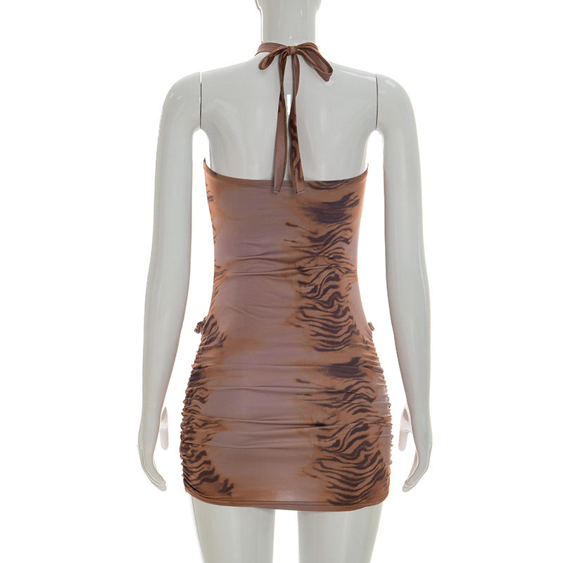 Metal Detail Mesh Halter Bodycon Mini Dress