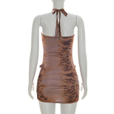 Metal Detail Mesh Halter Bodycon Mini Dress