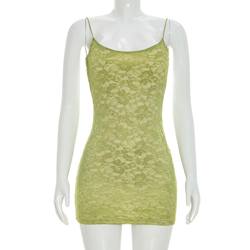 Lime Green Lace Open Back Bodycon Mini Dress