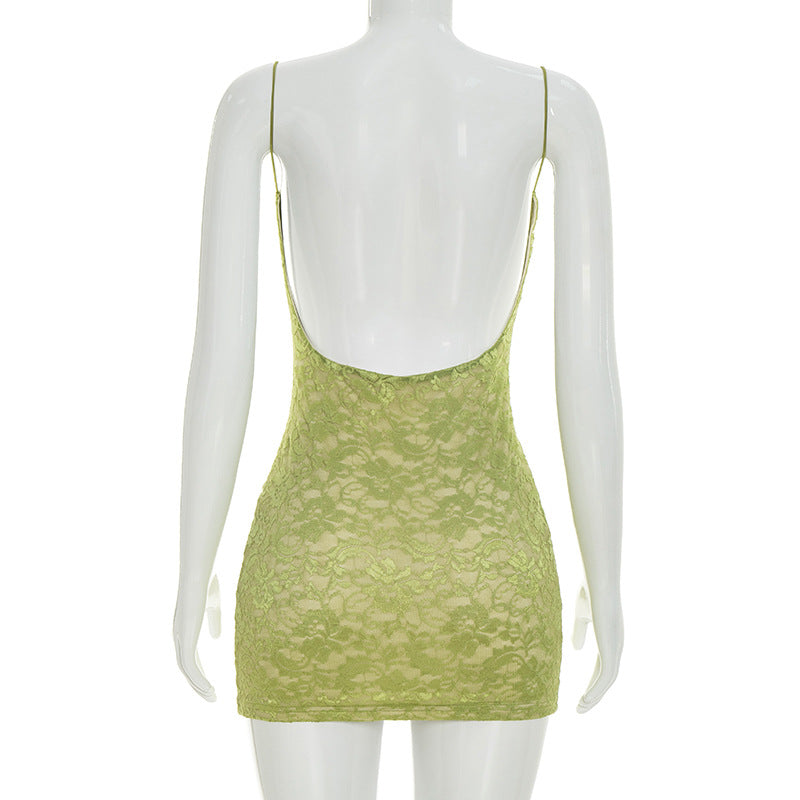 Lime Green Lace Open Back Bodycon Mini Dress