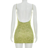 Lime Green Lace Open Back Bodycon Mini Dress