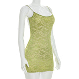 Lime Green Lace Open Back Bodycon Mini Dress