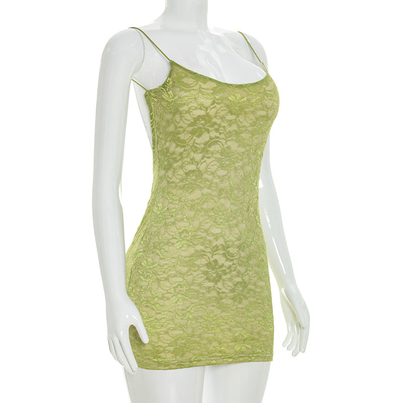 Lime Green Lace Open Back Bodycon Mini Dress