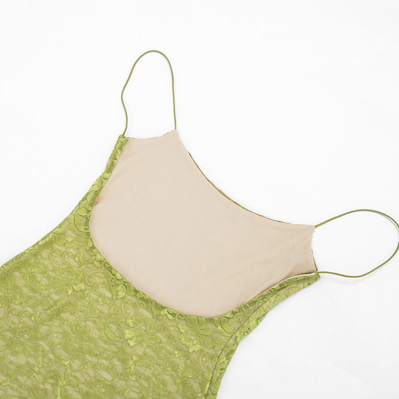 Lime Green Lace Open Back Bodycon Mini Dress