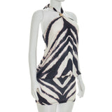 Black & White Zebra Print Halter Mini Dress