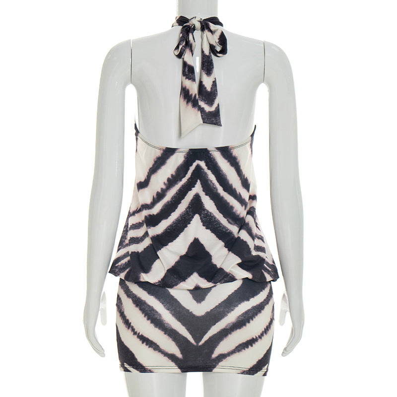 Black & White Zebra Print Halter Mini Dress