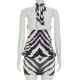 Black & White Zebra Print Halter Mini Dress