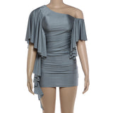 One Shoulder Ruched Satin Mini Dress