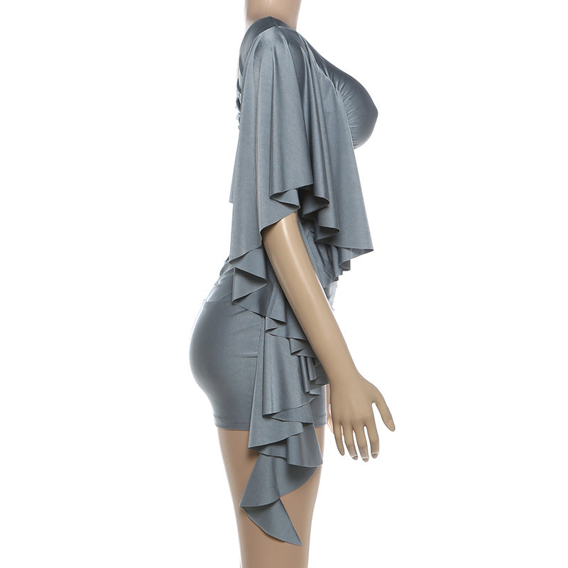 One Shoulder Ruched Satin Mini Dress