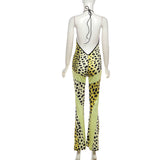 Leopard Print Halter Flare Jumpsuit
