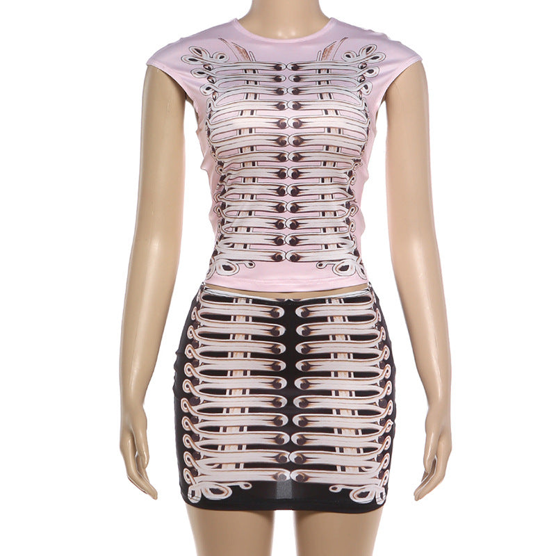 Rhinestone Crop Top and Mini Skirt Set