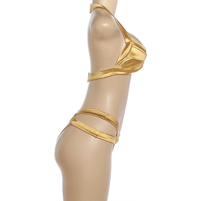 Metallic Halter Bikini Set
