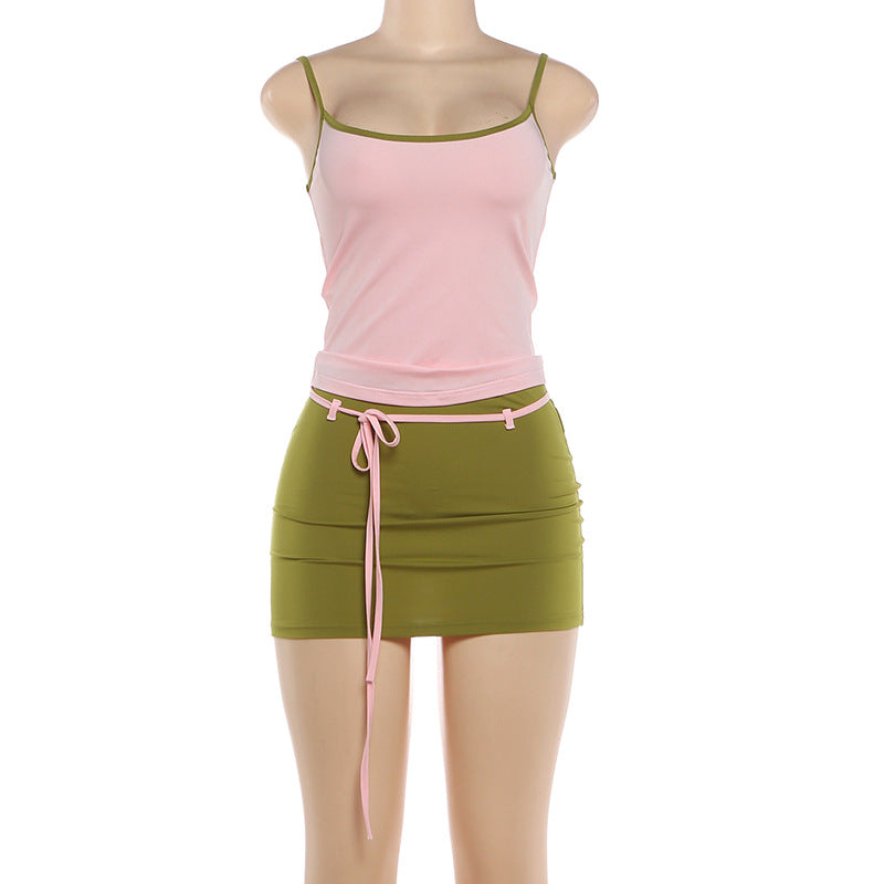 Contrast Trim Skirt Set