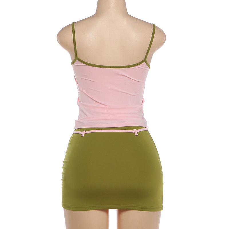 Contrast Trim Skirt Set