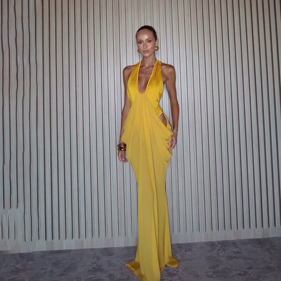 Draped Halter Maxi Dress